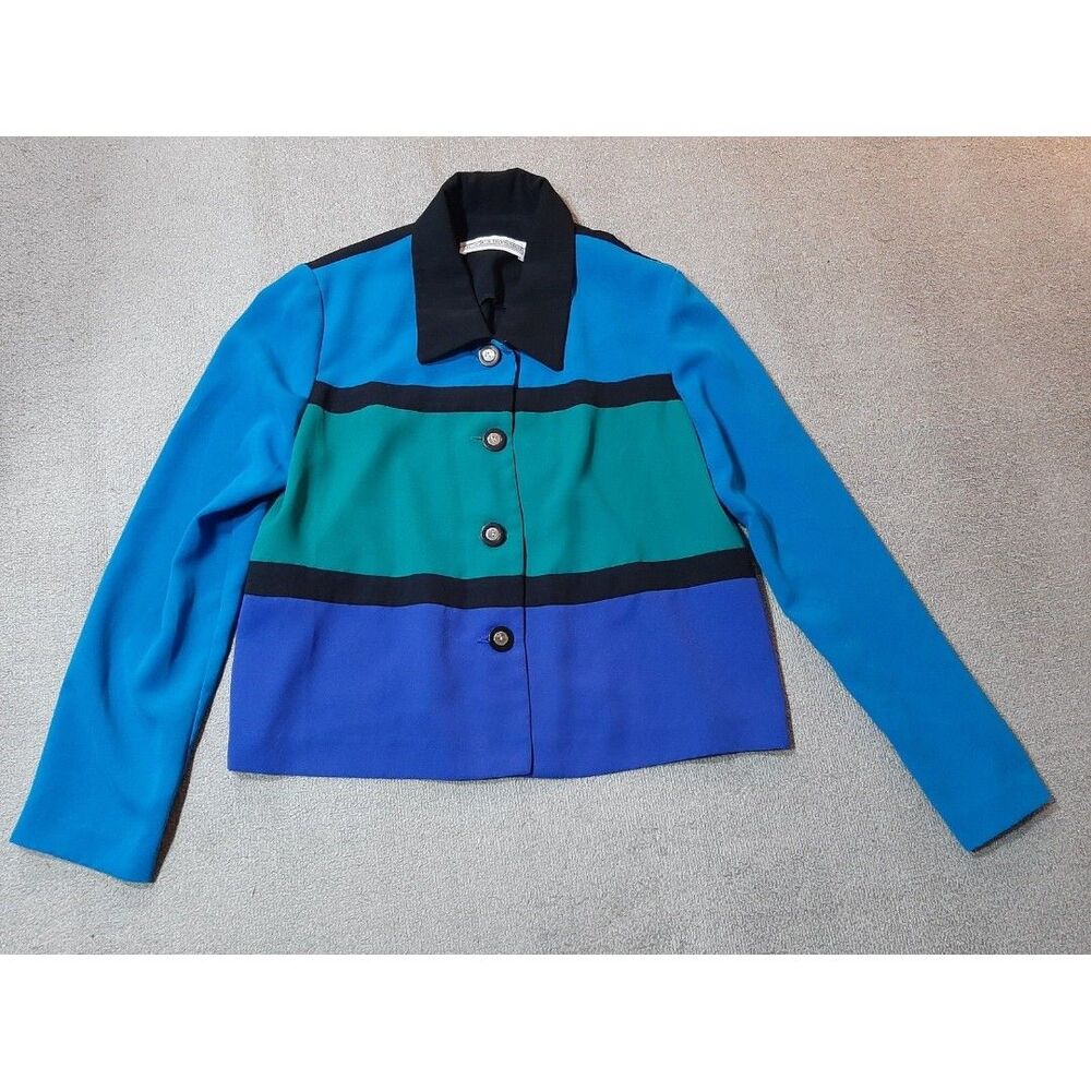 Jessica Howard Women's Blazer jacket 5 button Blue Black Long Sleeve 38" Chest